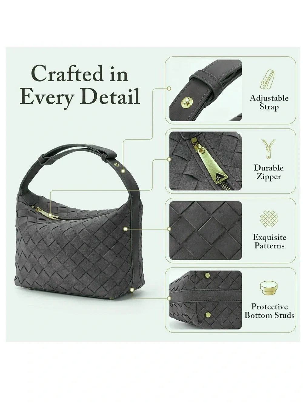 Woven Suede Hobo Bag | Dark Gray | NWT